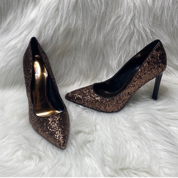 Nine West Rose Gold Glitter Pointed Toe Pumps Size 6.5 - Picture 2 of 7